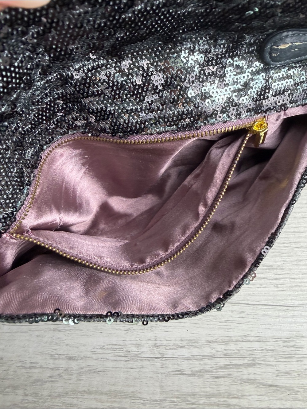 Deux Lux Sequin Shoulder Bag Black Silver Clutch Purse - Picture 10 of 15